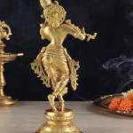 Unique Brass Krishna Statue - Sleek Design, 9.5" Height